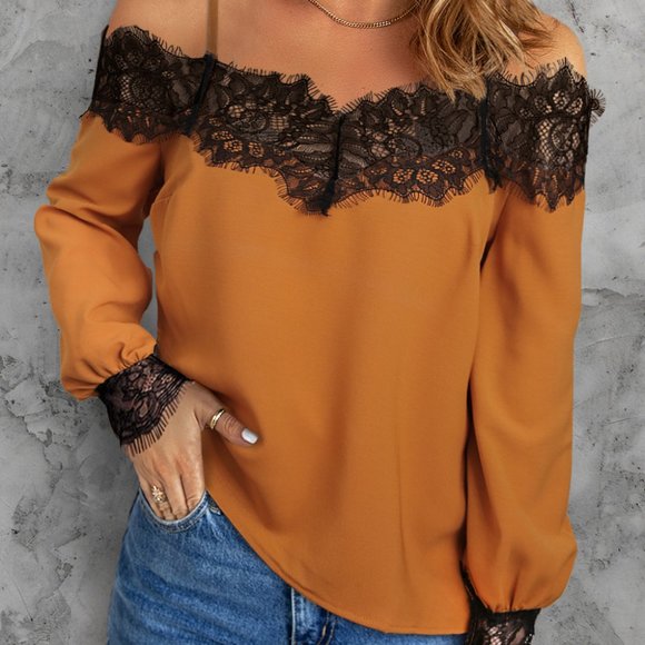 Tops - Lace Cold Shoulder Blouse